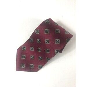 Vintage Barbara Blank New York All Silk Handmade Tie Burgundy Diamond Geometric